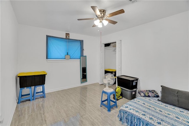 bedroom with a closet and ceiling fan