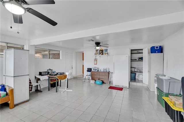 3244 Iowa Ave, Kenner, LA 70065 - living room featuring visible vents, a ceiling fan, and light tile patterned floors