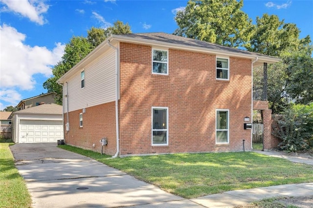 3730 Huntlee Dr, New Orleans, LA 70131 - view of side of home with brick siding, an outbuilding, and a garage