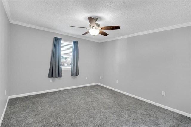 3730 Huntlee Dr, New Orleans, LA 70131 - carpeted empty room with ceiling fan, a textured ceiling, ornamental molding, and baseboards
