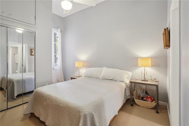 bedroom featuring carpet and ceiling fan