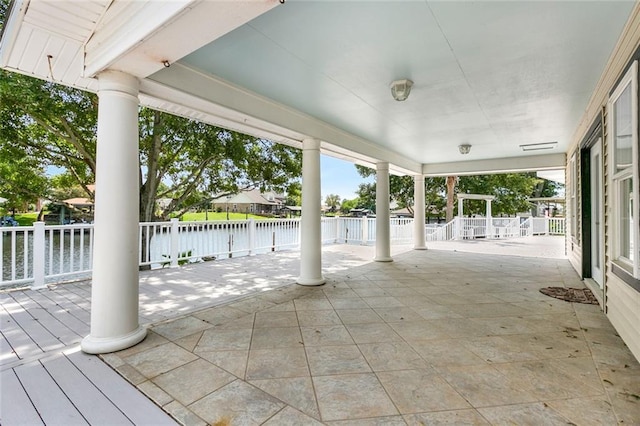 view of patio / terrace with a water view