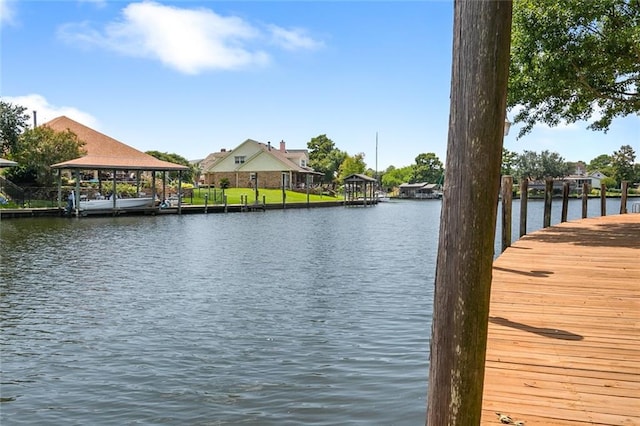 view of dock with a water view