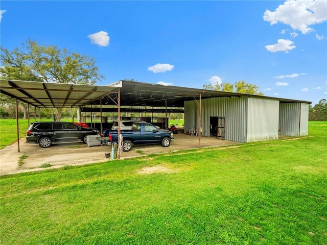 view of vehicle parking featuring a carport and a lawn