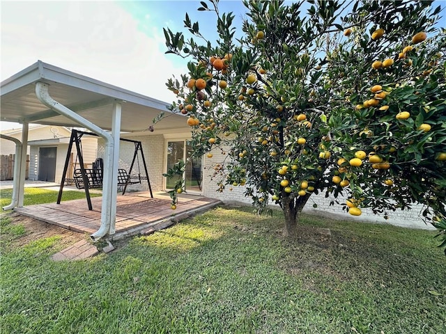 view of yard with a garage