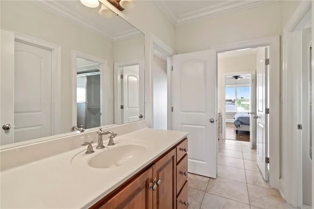 bathroom with vanity and ornamental molding