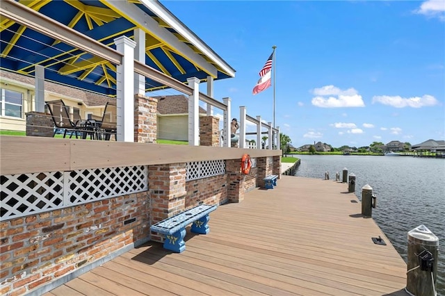 view of dock with a water view