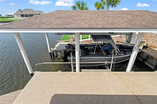 view of dock with a water view