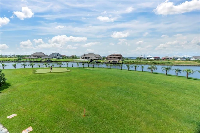 view of yard with a water view