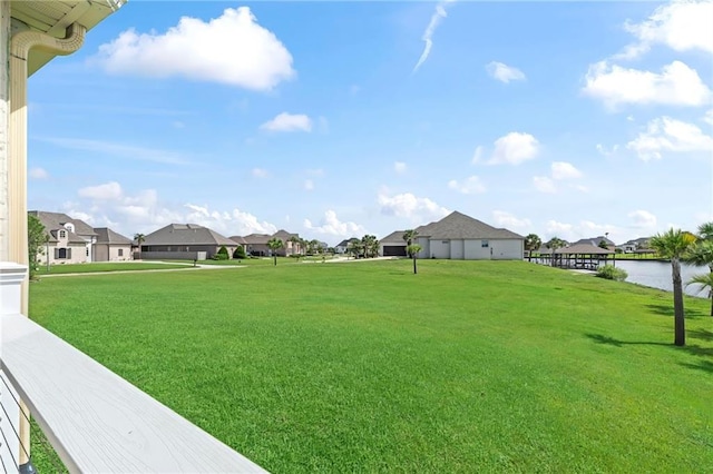 view of yard with a water view