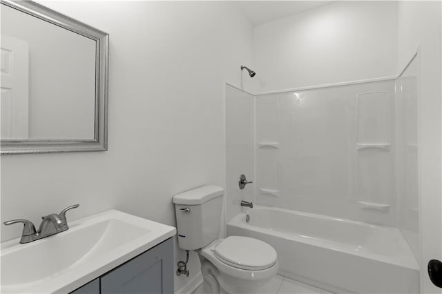 full bathroom featuring vanity, tile patterned floors,  shower combination, and toilet