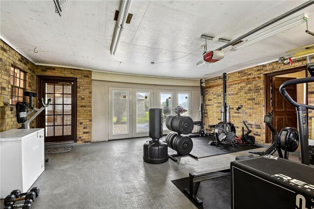 exercise area featuring brick wall