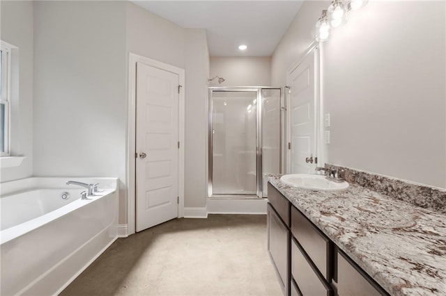 110 Inspiration Ln, Covington, LA 70433 - full bath featuring vanity, a stall shower, and a garden tub