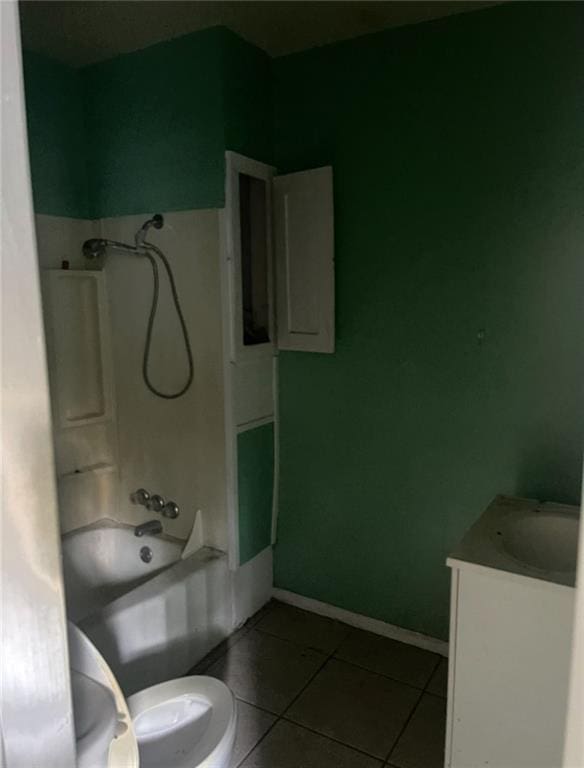 full bathroom with vanity, shower / bath combination, toilet, and tile patterned floors