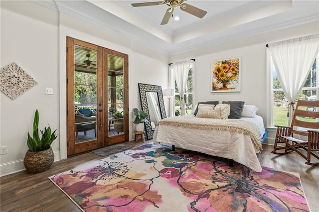 bedroom featuring multiple windows, access to exterior, and french doors