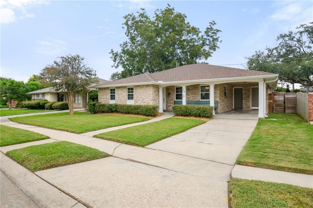 ranch-style home featuring a front yard