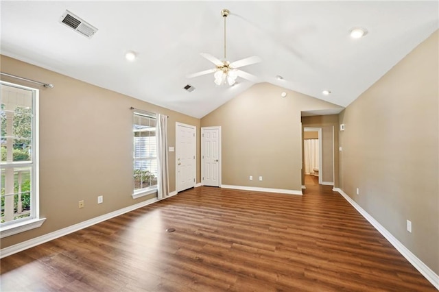 interior space with vaulted ceiling, dark hardwood / wood-style flooring, and a wealth of natural light