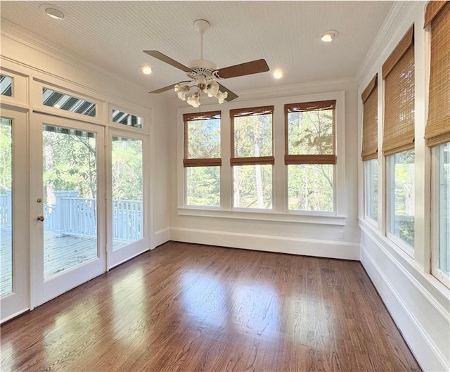 73527 Military Rd, Covington, LA 70435 - unfurnished sunroom featuring crown molding, baseboards, wood finished floors, and recessed lighting