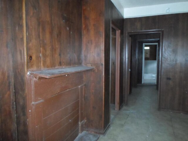 hall with wooden walls