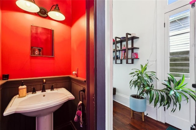 bathroom featuring hardwood / wood-style flooring and sink