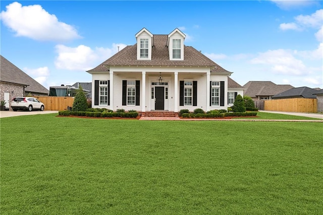 view of front of home featuring ceiling fan, a front yard, and a porch