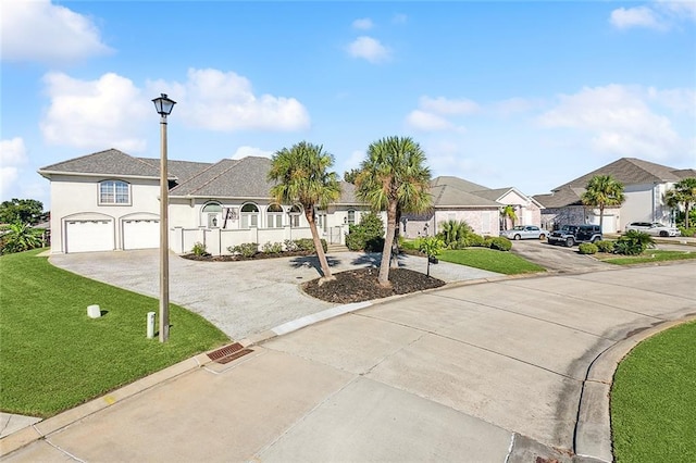 view of front of home featuring a front yard and a garage