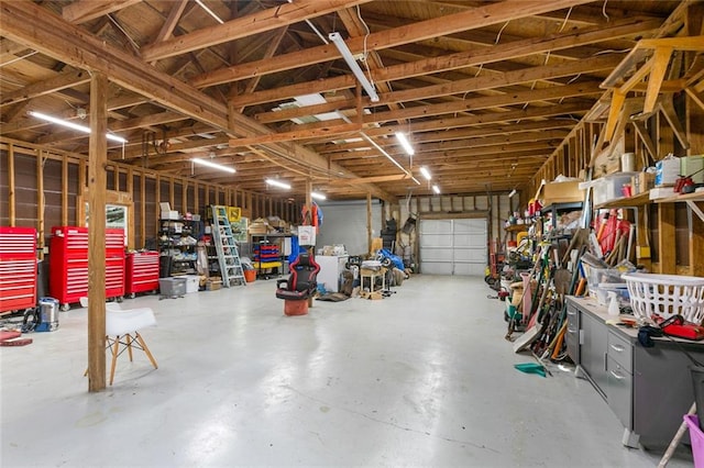 garage featuring a workshop area