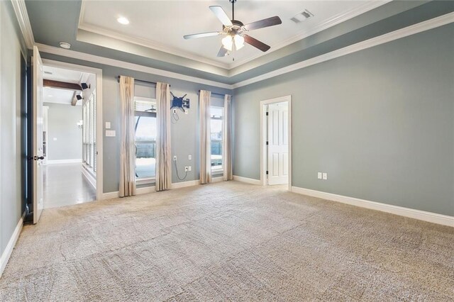 bedroom with radiator, ceiling fan, carpet floors, and ornamental molding