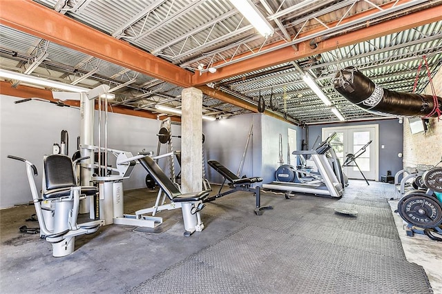 workout area featuring french doors