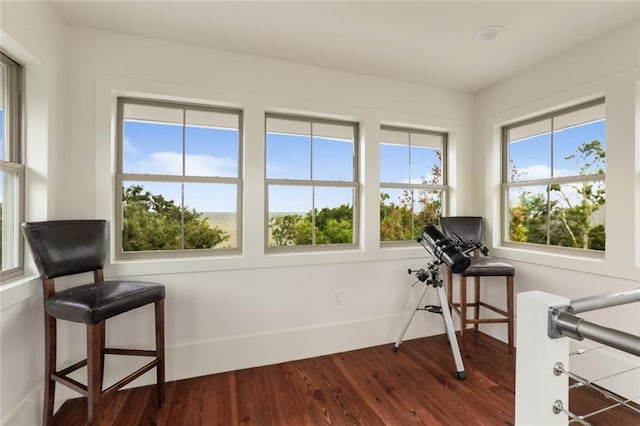 living area featuring plenty of natural light and dark wood finished floors