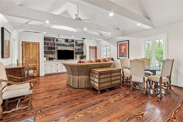 115 Holly St, Mandeville, LA 70448 - living room featuring dark wood-style floors, recessed lighting, and a ceiling fan