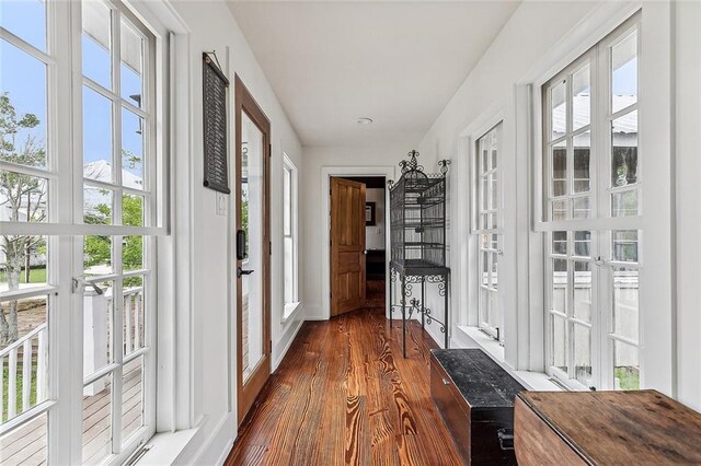 115 Holly St, Mandeville, LA 70448 - corridor featuring dark wood finished floors, plenty of natural light, and french doors