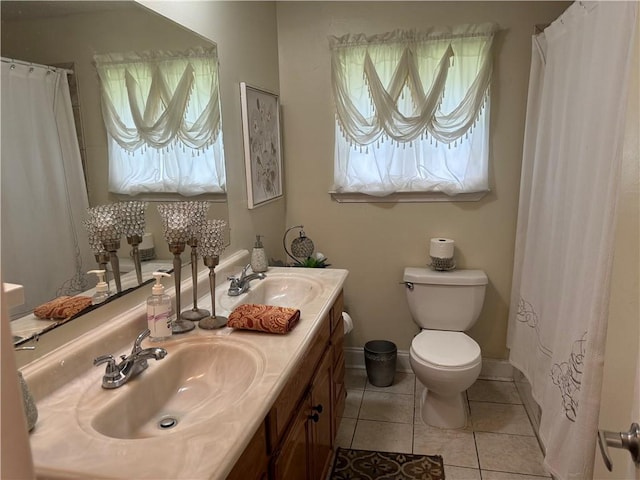 bathroom with tile patterned floors, vanity, and toilet