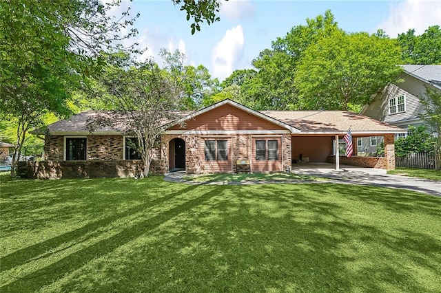 ranch-style house with a front lawn