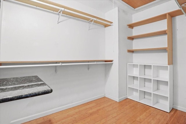 walk in closet with light wood-type flooring