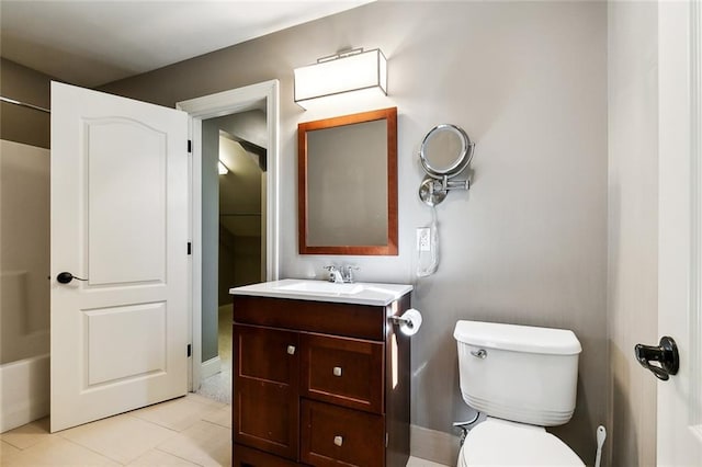 full bathroom with vanity, tile patterned flooring,  shower combination, and toilet