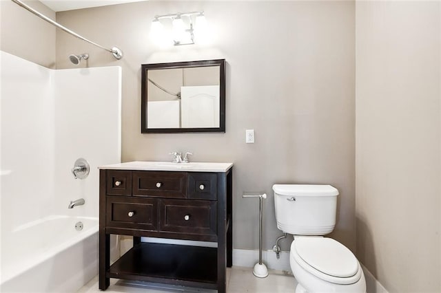 full bathroom featuring vanity,  shower combination, and toilet