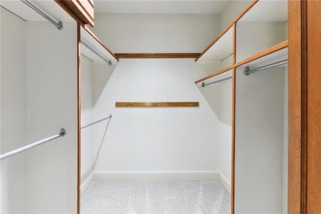 walk in closet featuring light carpet