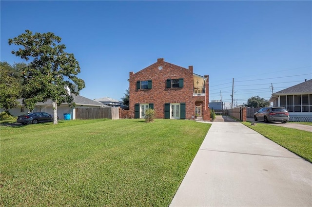 view of front of home with a front lawn