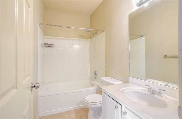 full bathroom with shower / bathing tub combination, vanity, tile patterned flooring, and toilet