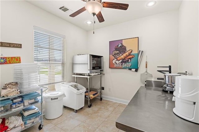 640 Pine Grove Loop, Madisonville, LA 70447 - office with a ceiling fan, light tile patterned floors, and recessed lighting