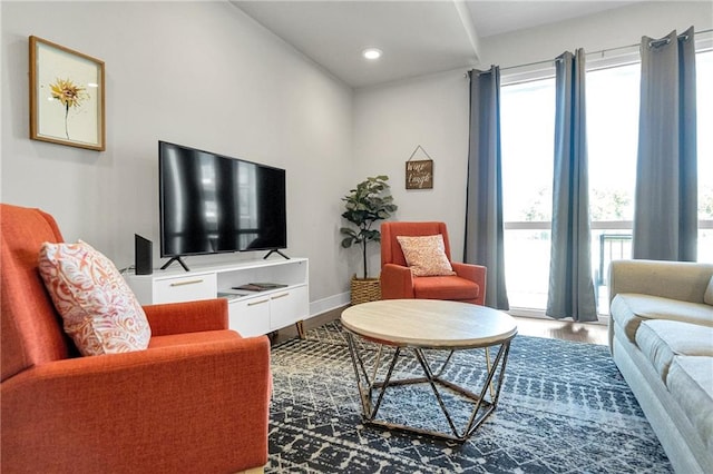 living room featuring hardwood / wood-style flooring and a wealth of natural light