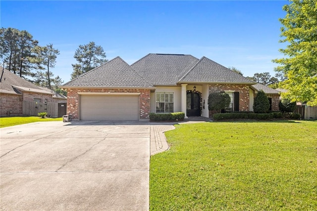 view of front facade with a garage and a front lawn