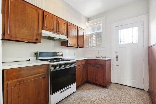 kitchen with white range