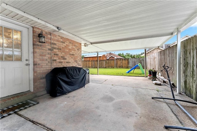 view of patio with area for grilling