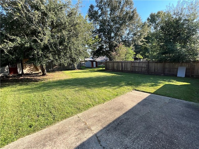 view of yard with a storage unit