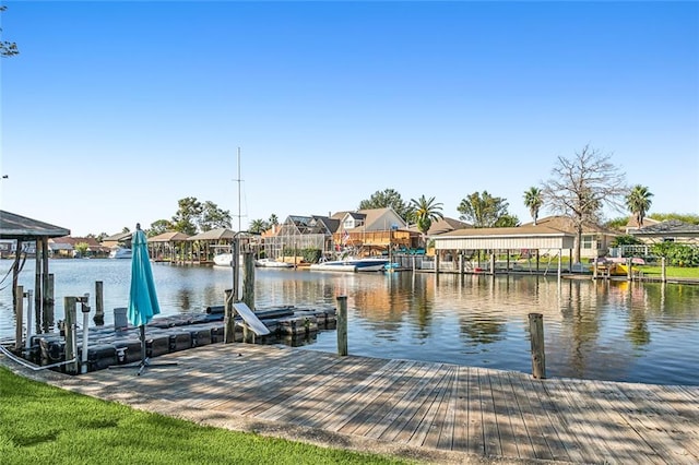 view of dock with a water view