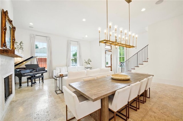 dining room with a chandelier