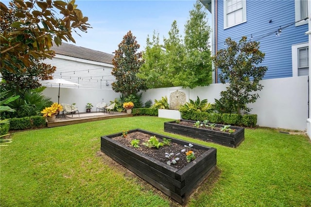 view of yard with a wooden deck