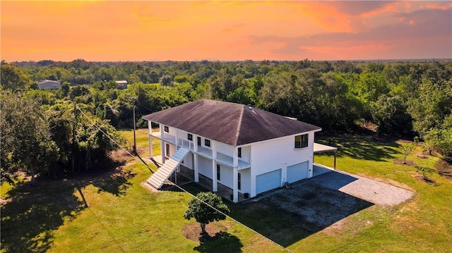 view of aerial view at dusk